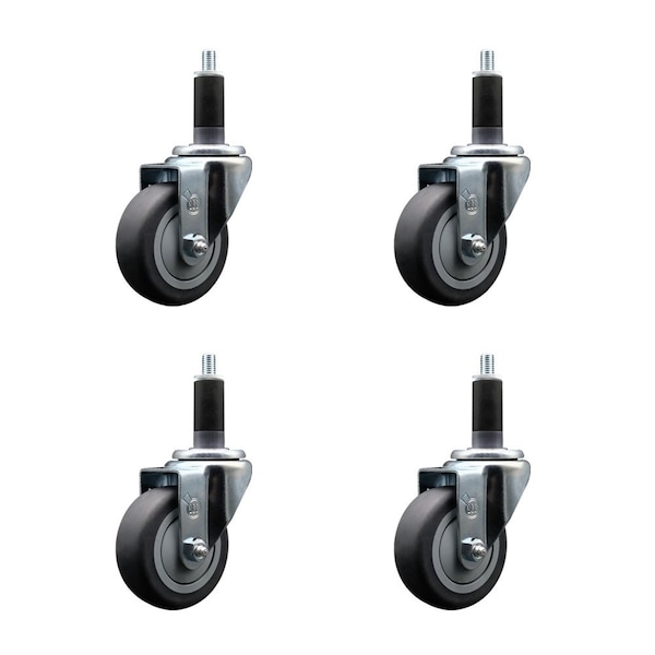 Service Caster 3.5'' Thermoplastic Rubber Wheel Swivel 1-1/8'' Expanding Stem Caster Set, 4PK SCC-EX20S3514-TPRB-118-4 - main